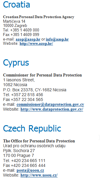 Liste des organismes référants  pour le RGPD dans l'UE